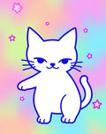 Cute White Cat With Star Accents Rug
