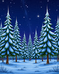 Winter Snowy Forest Starry Night Rug