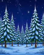 Winter Snowy Forest Starry Night Rug