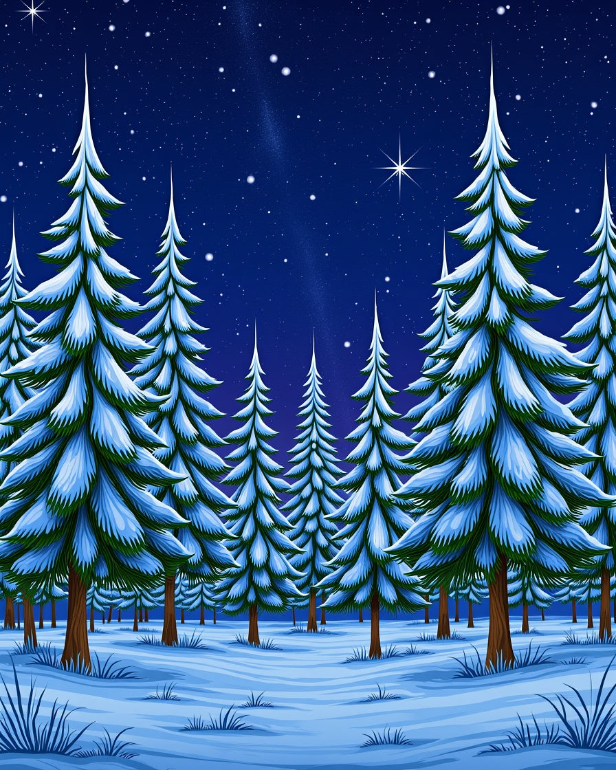 Winter Snowy Forest Starry Night Rug