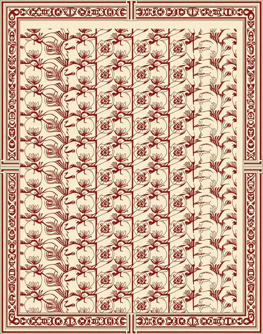Crimson Floral Motif Geometric Harmony Rug