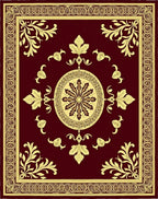 Burgundy Gold Floral Medallion Accents Rug