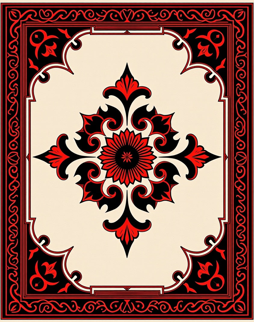 Crimson Black Floral Arch Rug