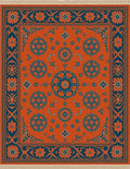 Orange Teal Medallion Floral Border Rug