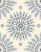 Cream Blue Radial Floral Starburst Rug