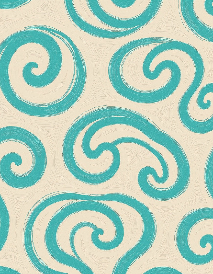 Teal Swirls On Cream Background Rug
