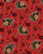 Red Brown Bear Whimsical Botanical Art Rug
