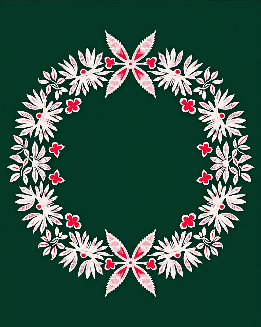 Red White Wreath Floral Garland Rug