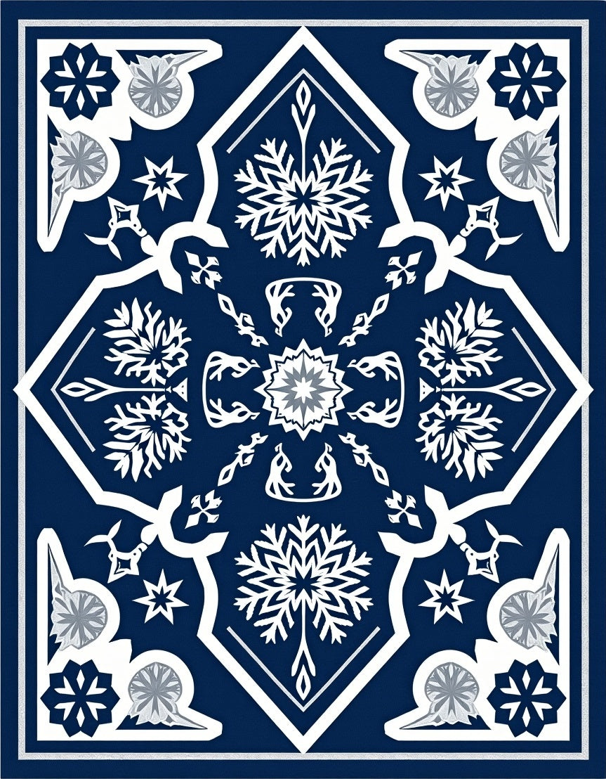 Midnight Blue Snowflake Mandala Art Rug