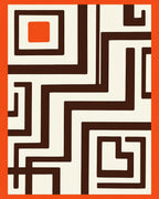 Retro Orange Brown Geometric Maze Rug