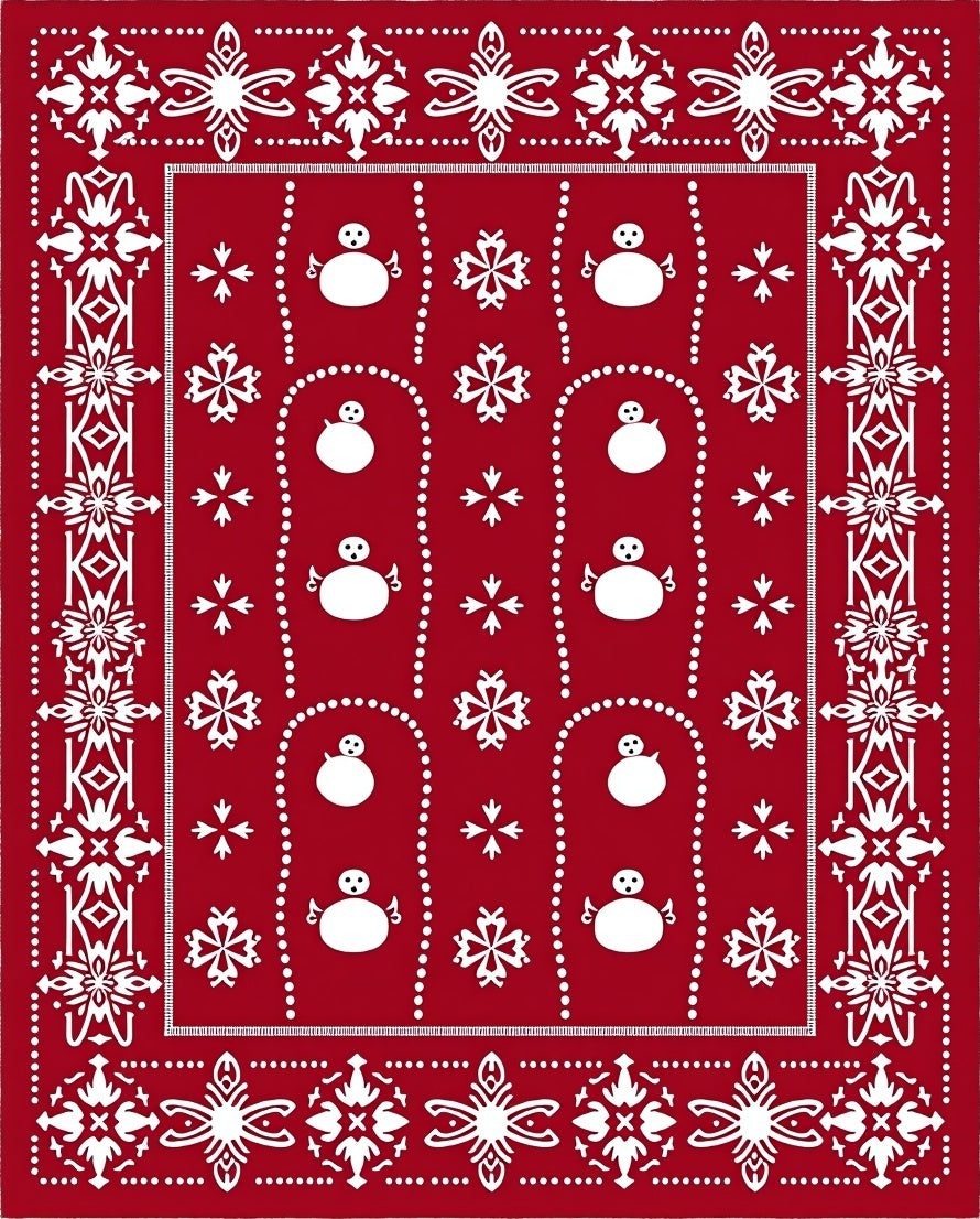 Red Snowman Snowflake Festive Border Rug