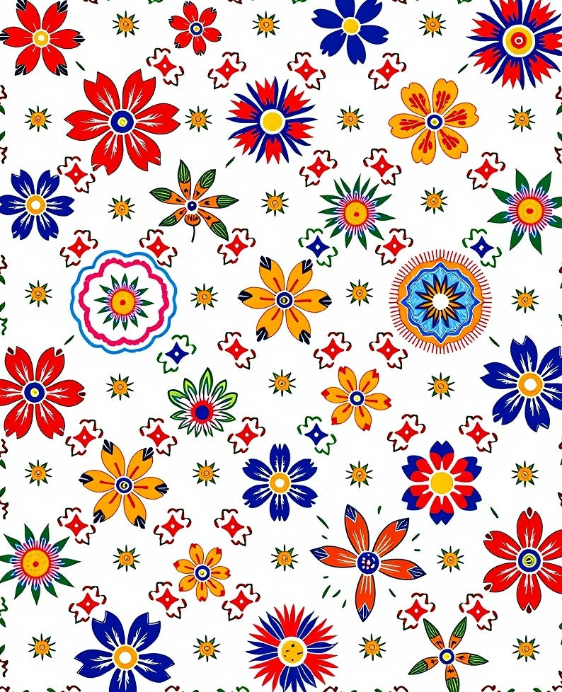 Colorful Folk Floral Medallion Arrangement Rug