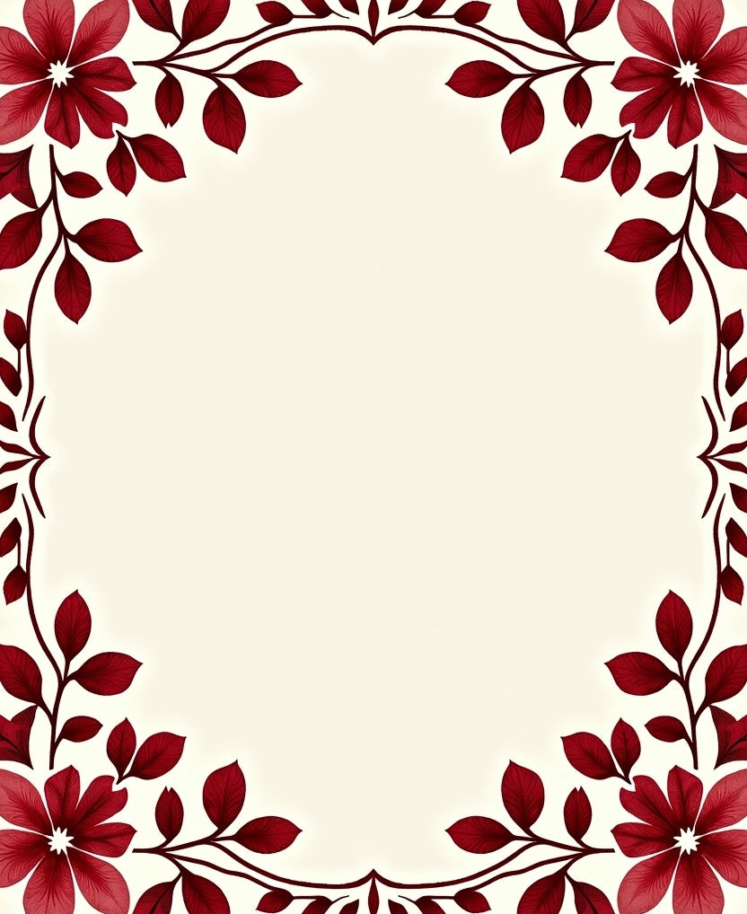 Deep Red Floral Vine Border Rug