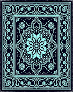 Teal Floral Medallion Midnight Garden Rug