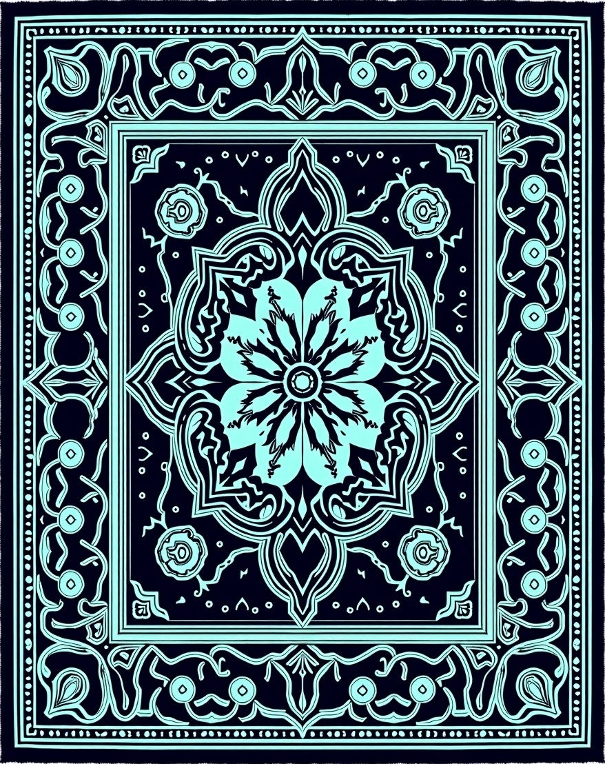 Teal Floral Medallion Midnight Garden Rug