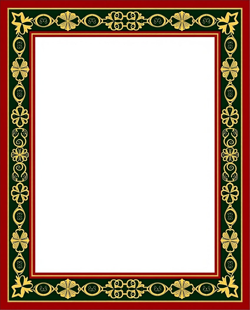 Rich Red Emerald Gold Floral Border Rug