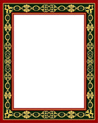 Rich Red Emerald Gold Floral Border Rug