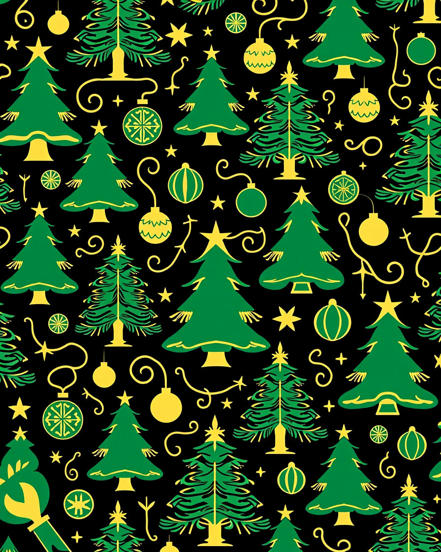 Green Yellow Christmas Trees Ornaments Rug
