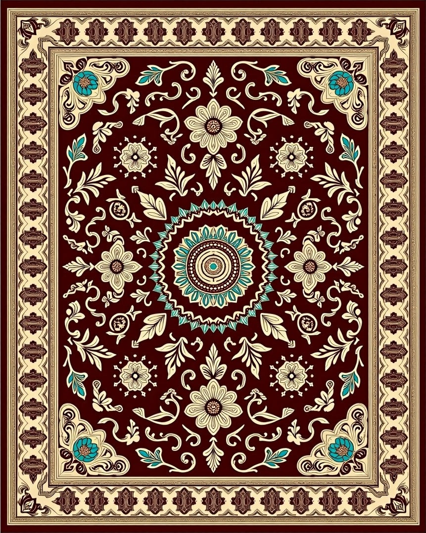 Crimson Medallion Floral Vines Rug