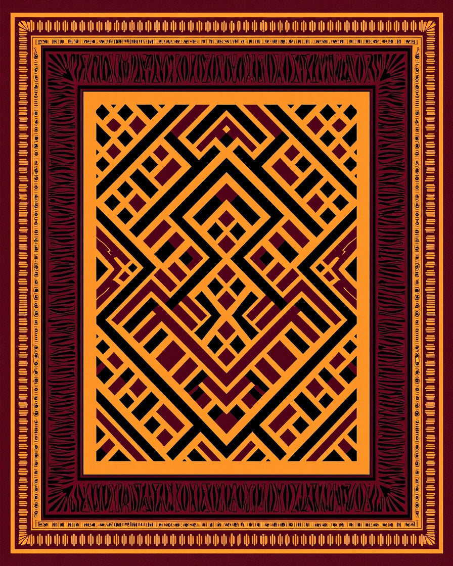 Bold Geometric Maroon Gold Lines Rug