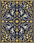 Elegant Navy Gold Floral Medallion Rug
