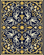 Elegant Navy Gold Floral Medallion Rug