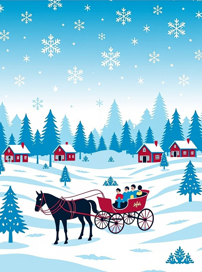 Winter Sleigh Ride Snowy Village Rug