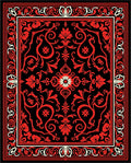 Red Black Floral Scroll Medallion Rug