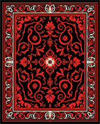 Red Black Floral Scroll Medallion Rug
