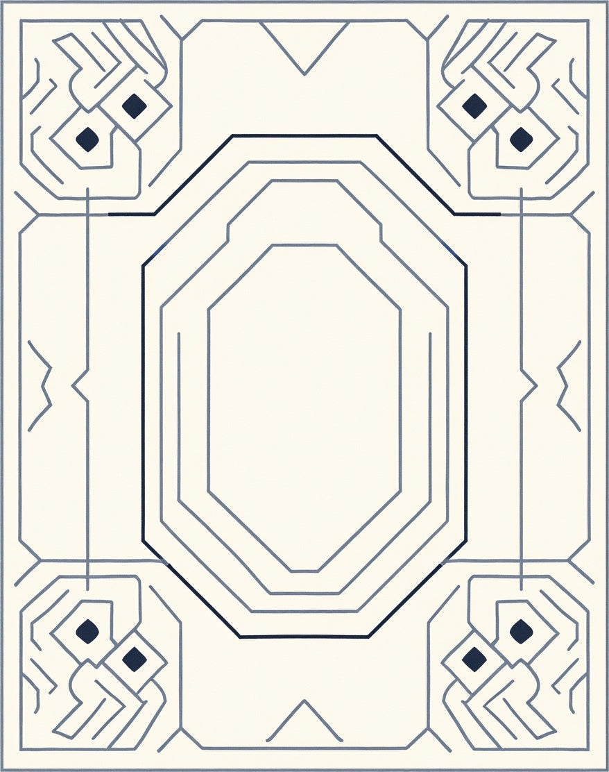 Modern Geometric Gray Linear Octagon Rug