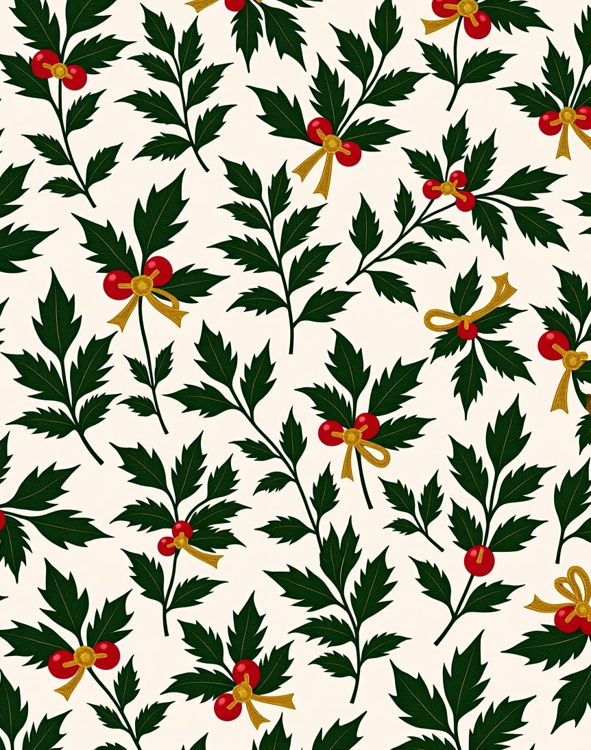 Green Holly Berry Gold Bow Background Rug