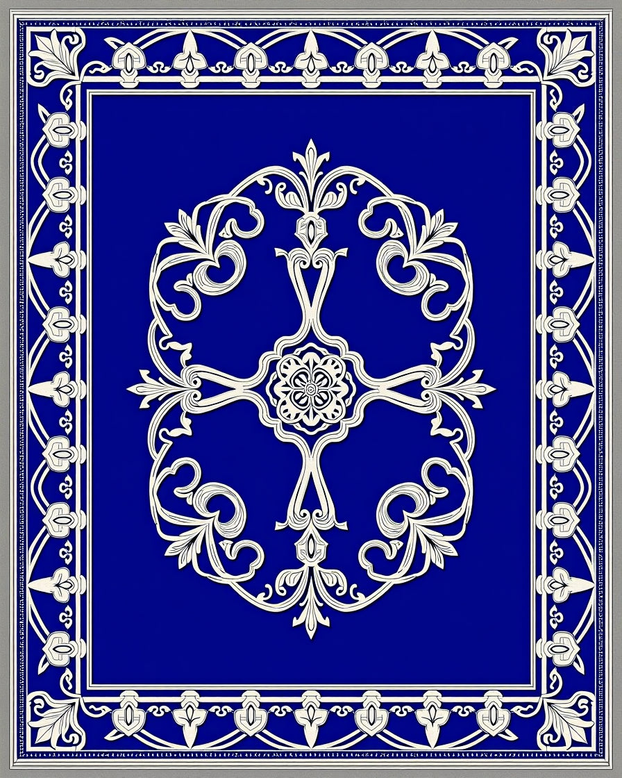 Rich Blue Floral Medallion Border Rug
