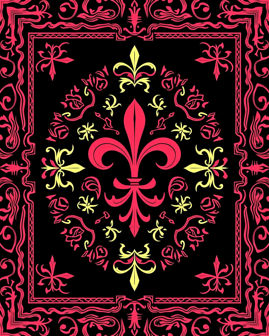 Crimson Yellow Fleur-de-lis Mandala Rug