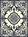 Ornate Indigo Floral Scrollwork Ivory Rug