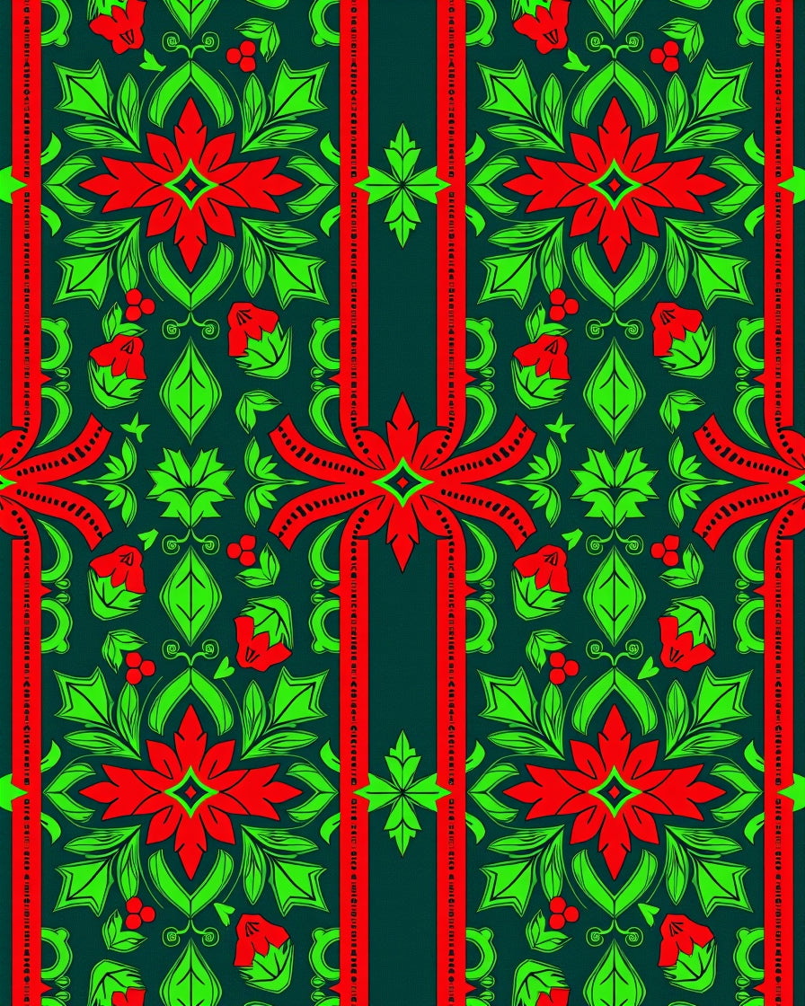 Red Green Floral Symmetrical Serpentine Rug