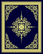 Navy Yellow Floral Medallion Border Rug