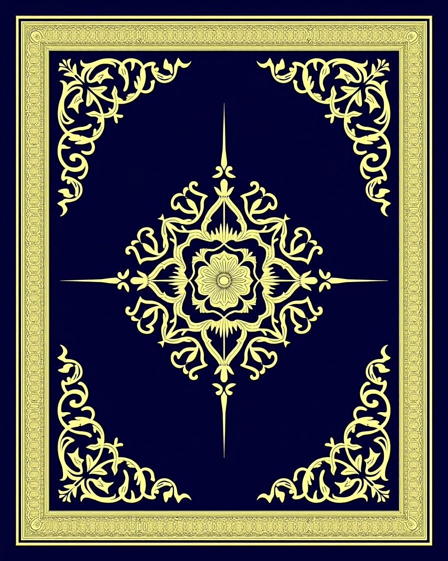 Navy Yellow Floral Medallion Border Rug