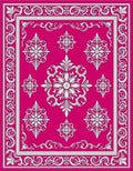 Fuchsia White Floral Filigree Border Rug