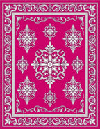 Fuchsia White Floral Filigree Border Rug