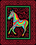Colorful Horse Tribal Border Rug