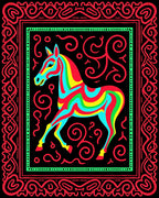 Colorful Horse Tribal Border Rug