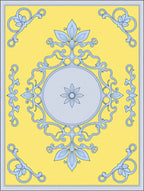 Light Blue Floral Scroll Yellow Medallion Rug