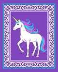 Whimsical Unicorn Rainbow Mane Filigree Border Rug