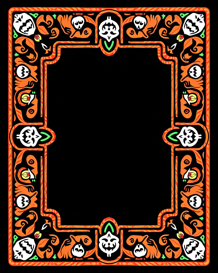 Whimsical orange white skull border Rug