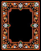 Whimsical orange white skull border Rug