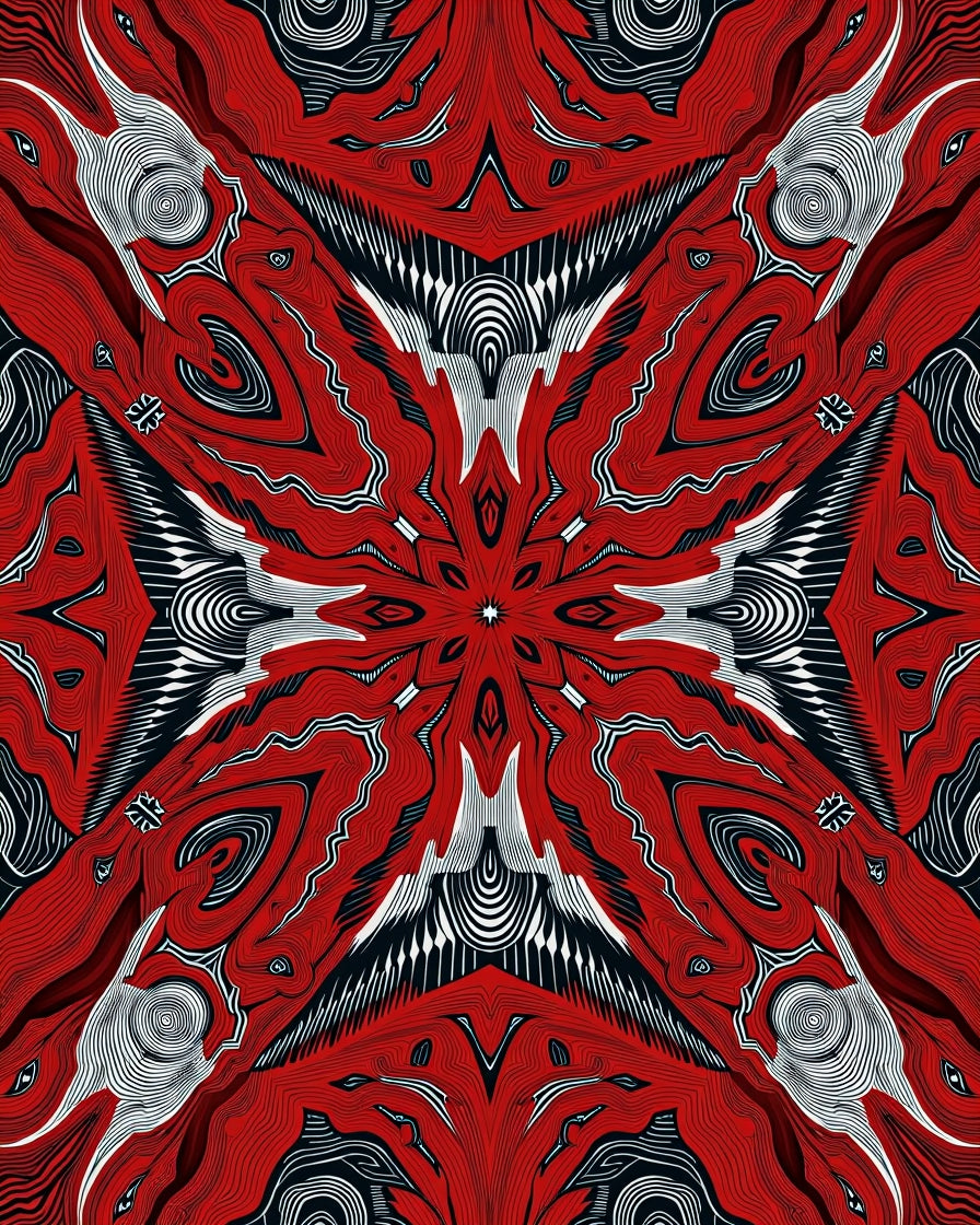 Bold Red Abstract Organic Symmetry Rug