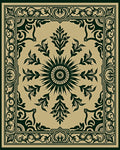 Dark Green Sunburst Floral Scroll Rug