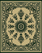 Dark Green Sunburst Floral Scroll Rug