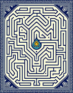 Blue Yellow Labyrinth Fiery Center Rug