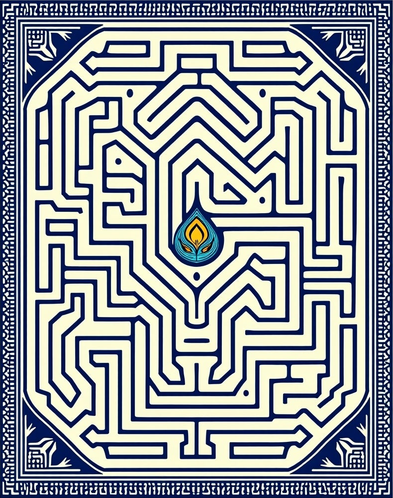 Blue Yellow Labyrinth Fiery Center Rug